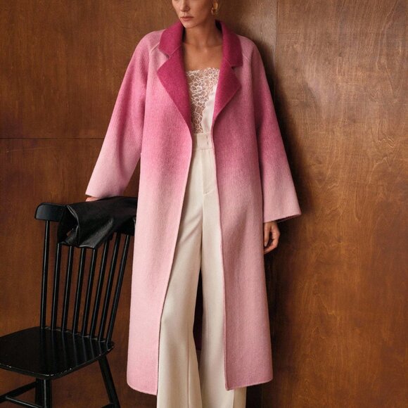 Pink tones Elegant Women's Premium Ombre Belted trench Overcoat Jacket Coat - Picture 6 of 12